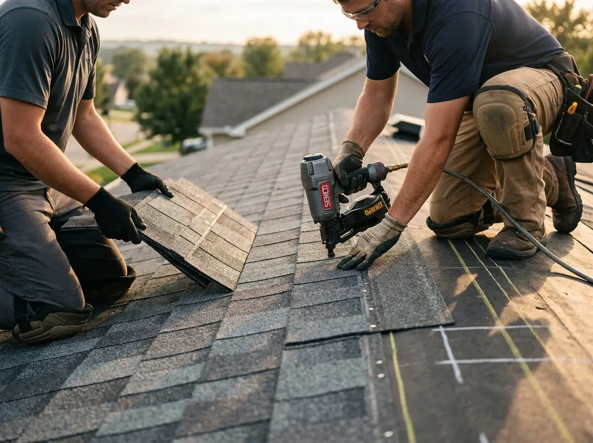 Professional roofer working on a residential roof in Rapid City